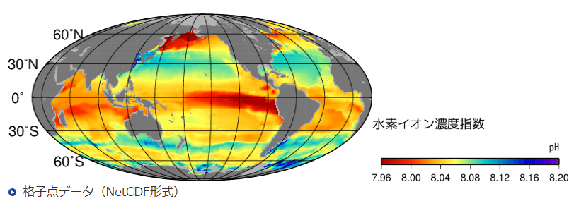 2020年1月海洋表面のpH（水素イオン濃度指数）