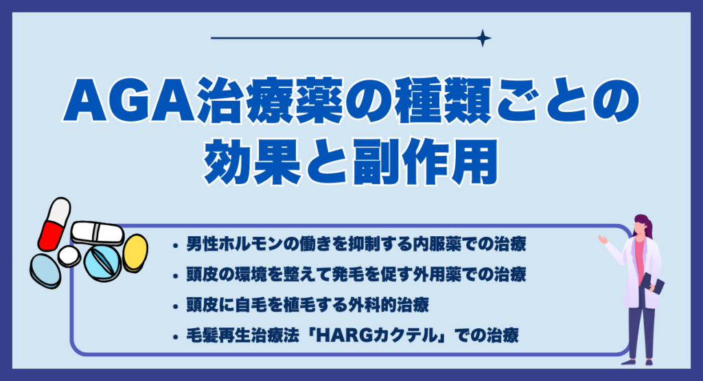 AGA治療薬の種類ごとの効果と副作用
