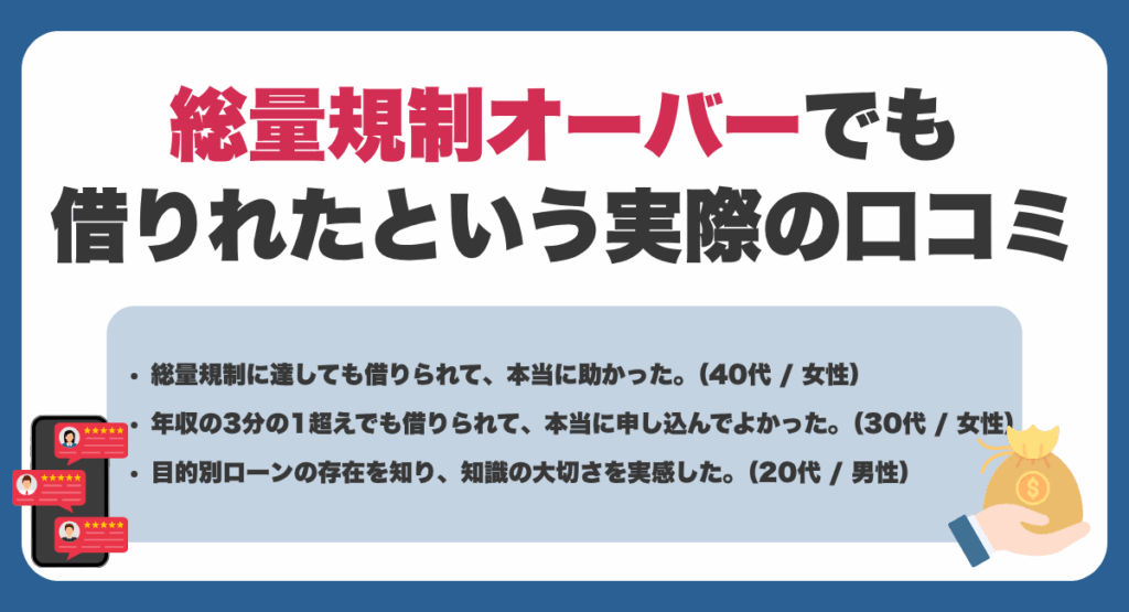 総量規制オーバーでも借りれたという実際の口コミを紹介