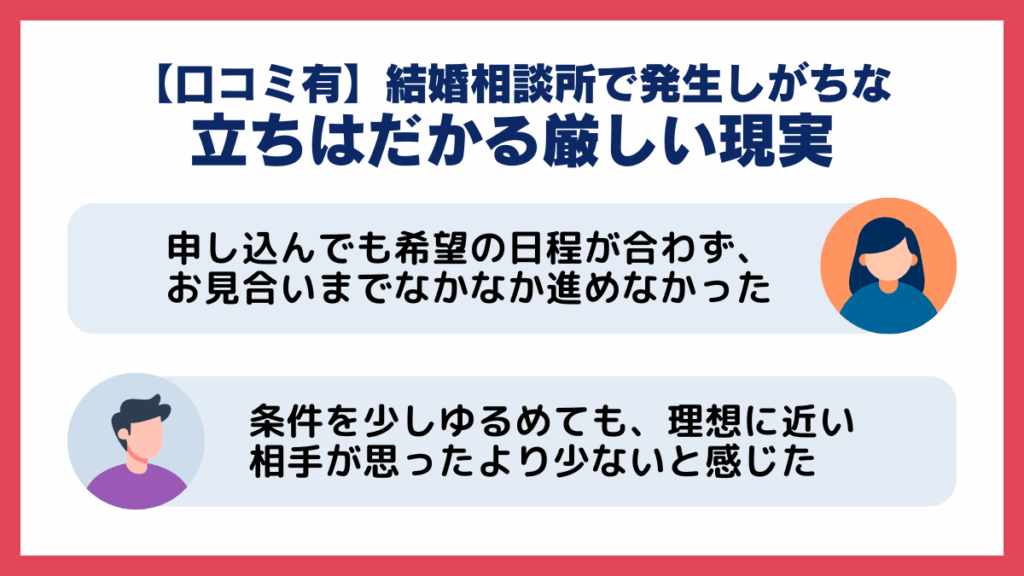 結婚相談所で発生しがちな入会者の前に立ちはだかる厳しい現実