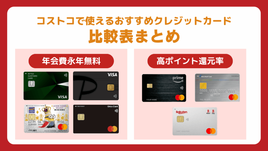 コストコで使えるおすすめクレジットカード比較表まとめ