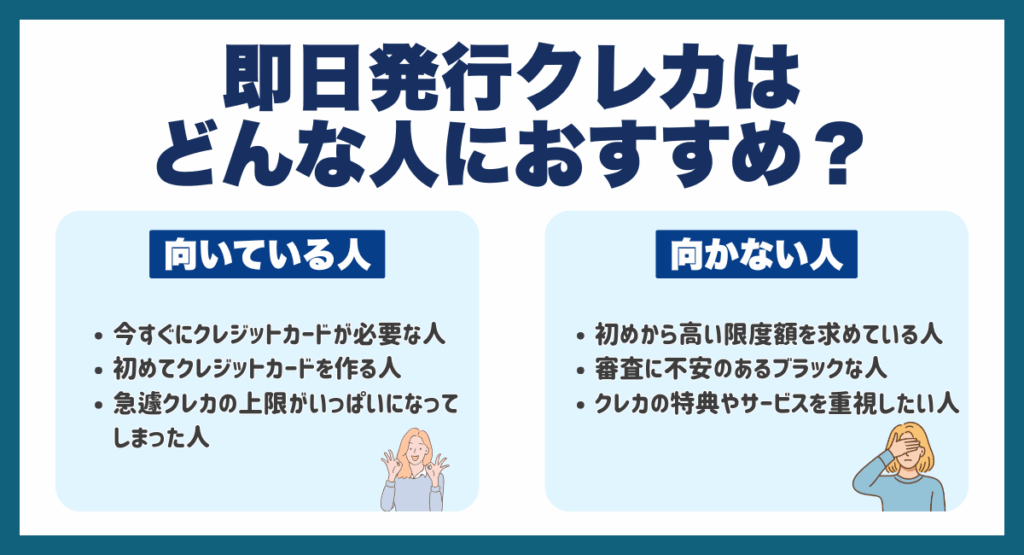 即日発行クレジットカードはどんな人におすすめ?向いている人・向かない人