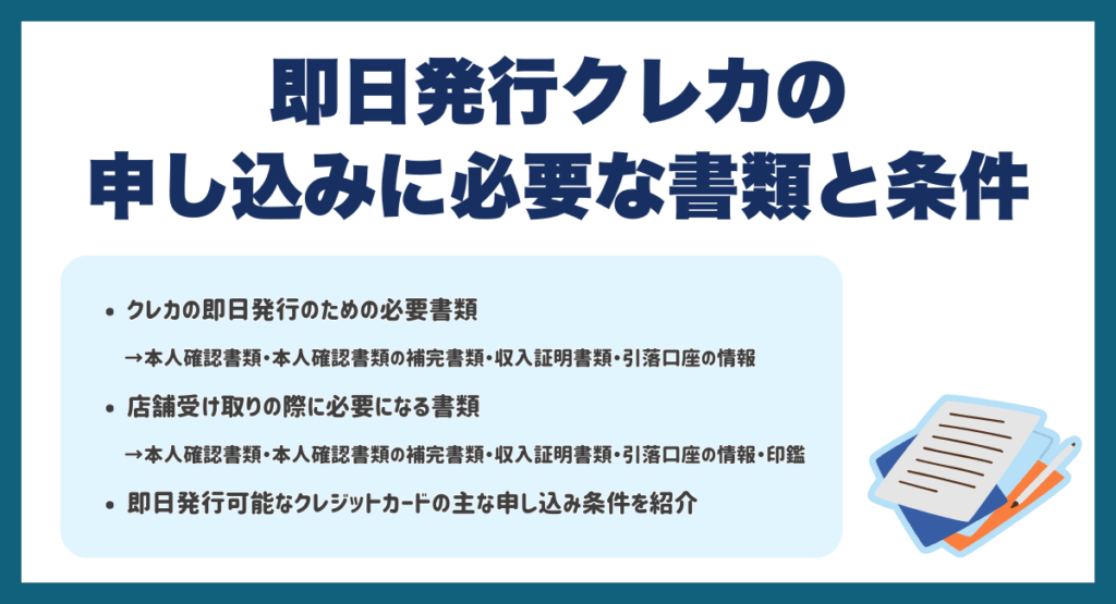 即日発行クレジットカードの申し込みに必要な書類と条件