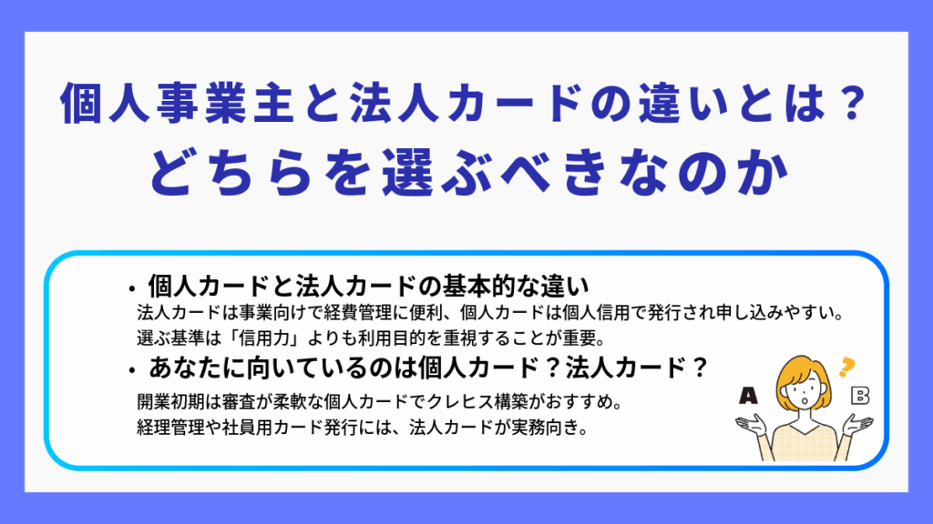 個人事業主と法人カードの違いとは？どちらを選ぶべきなのか