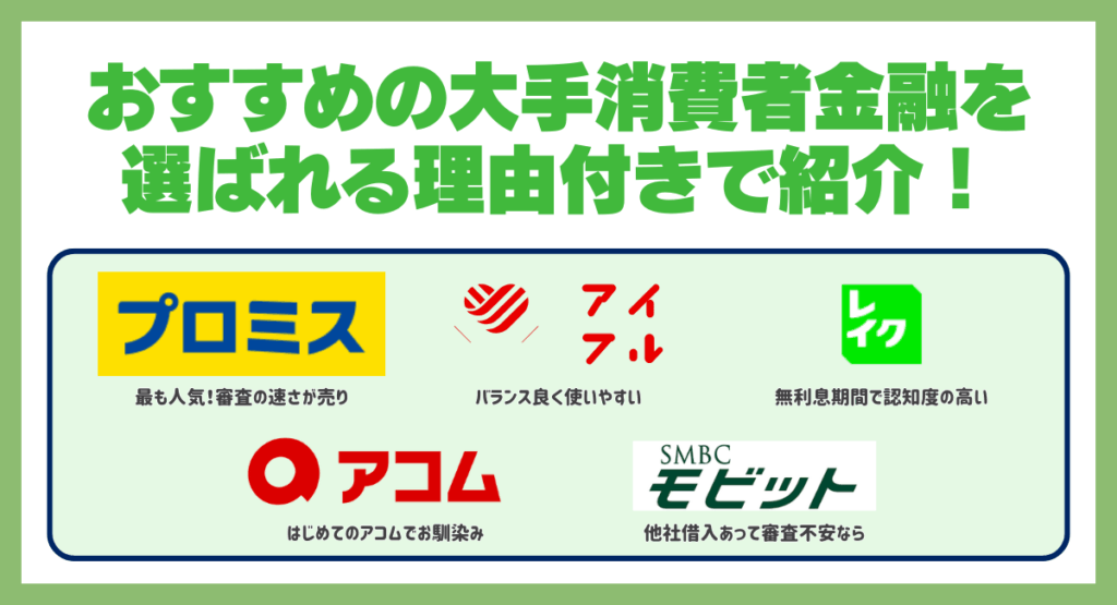 おすすめの大手消費者金融を選ばれる理由付きで紹介