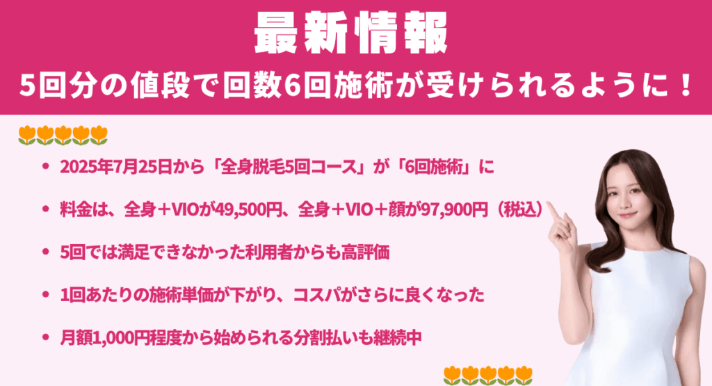 5回分の値段で回数6回施術が受けられるように