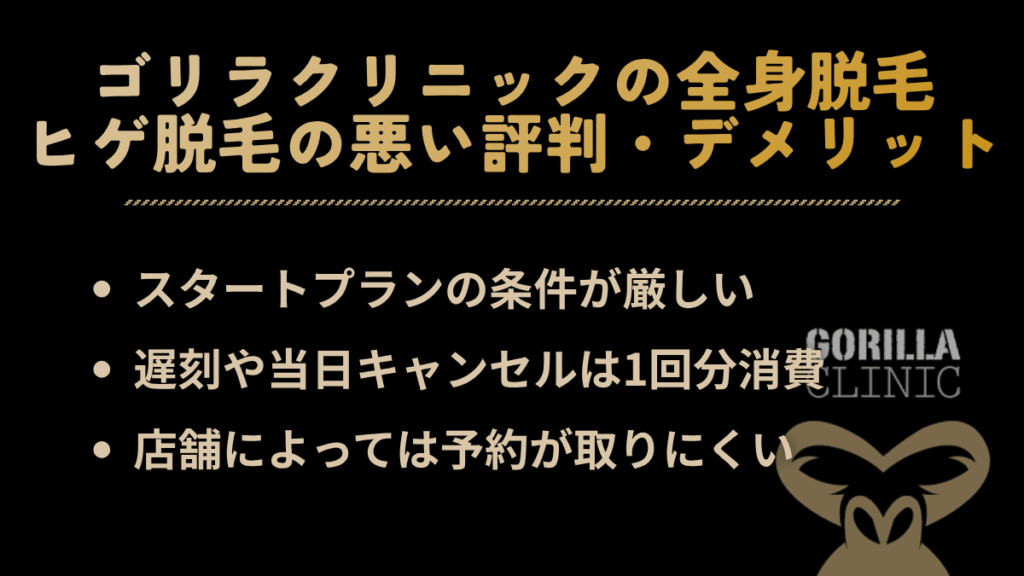 ゴリラクリニックの全身脱毛・ヒゲ脱毛の悪い評判・デメリット