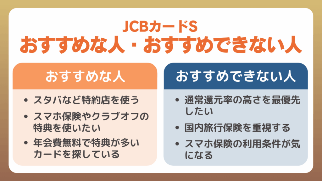 JCBカードSをおすすめな人・おすすめできない人