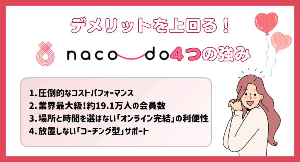 デメリットを上回る！naco-doならではの４つの強み
