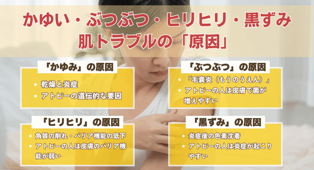 かゆい・ぶつぶつ・ヒリヒリ・黒ずみ｜肌トラブルの「原因