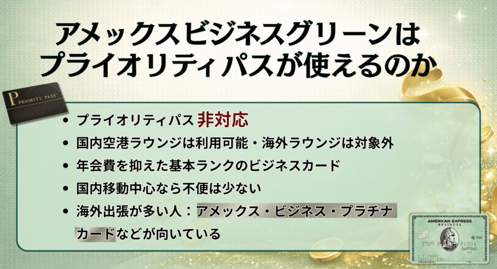 アメックスビジネスグリーンはプライオリティパスが使えるのか