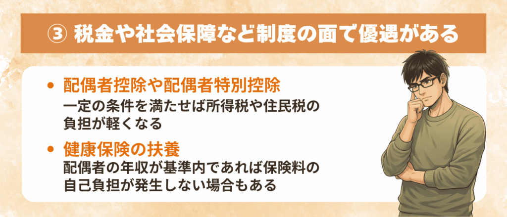 税金や社会保障など制度の面で優遇がある