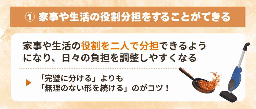 家事や生活の役割分担をすることができるようになる