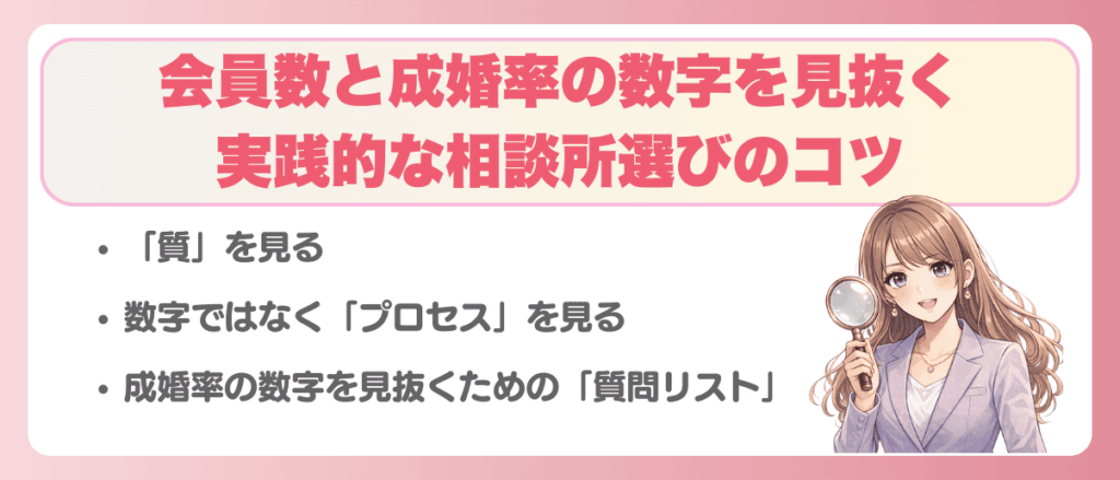 会員数と成婚率の数字を見抜く：実践的な相談所選びのコツ