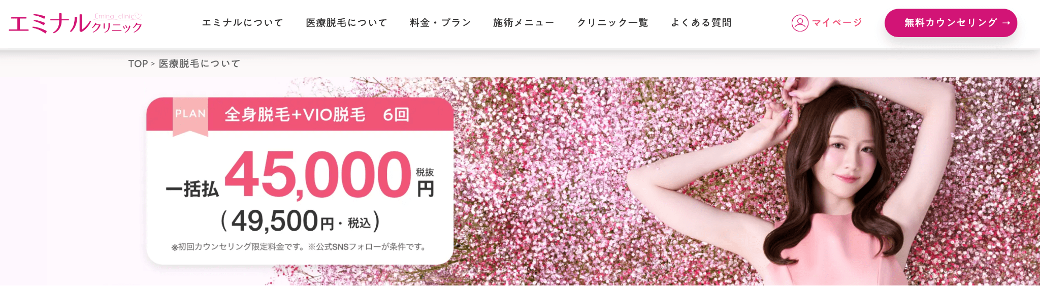 全身+VIO脱毛 6回:49,500円(一括払い)