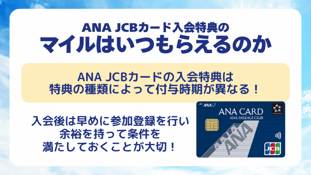 ANA JCBカード入会特典のマイルはいつもらえるのか