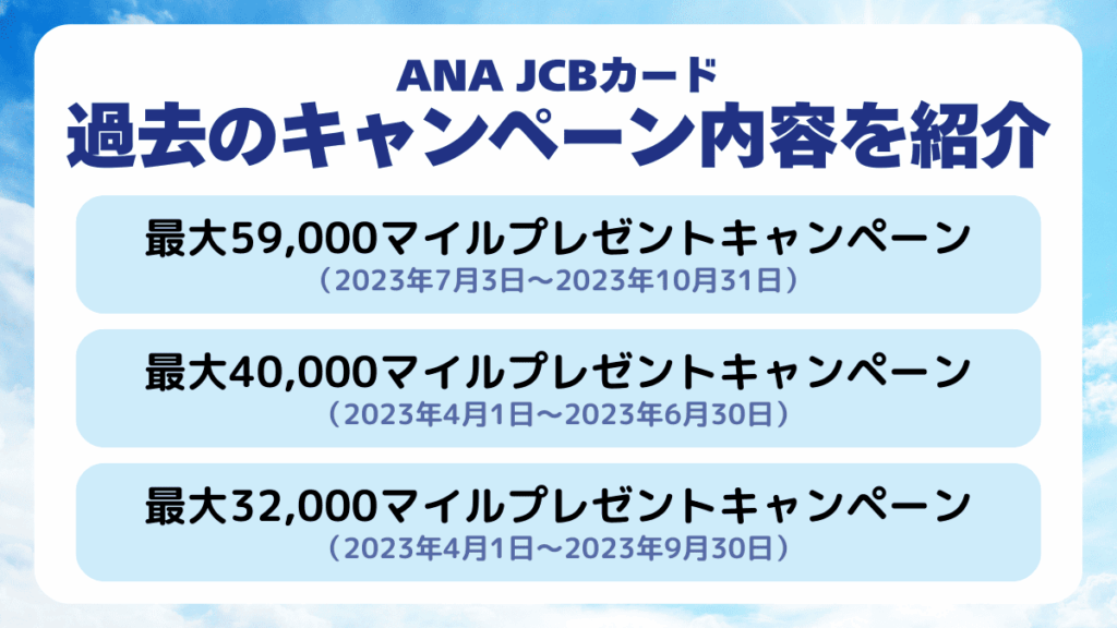 過去のANA JCBカードキャンペーン内容を紹介